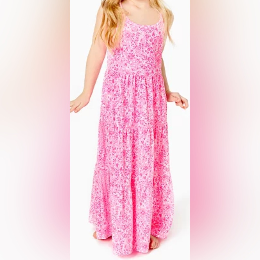 Lilly Pulitzer Pink Floral Kids cotton maxi Casual Dress size Medium LNC